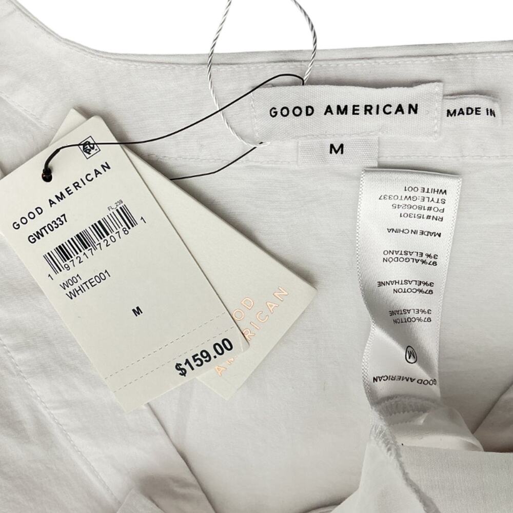 Good American Sleek White Poplin Ruched V-Neck Shirt Size M - Picture 4 of 4